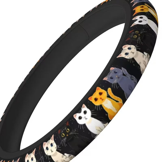 غطاء طارة دريكسيون سيارة أسود بتصميم قطط كيوت - ملمس ناعم واكسسوارات سيارات حريمي