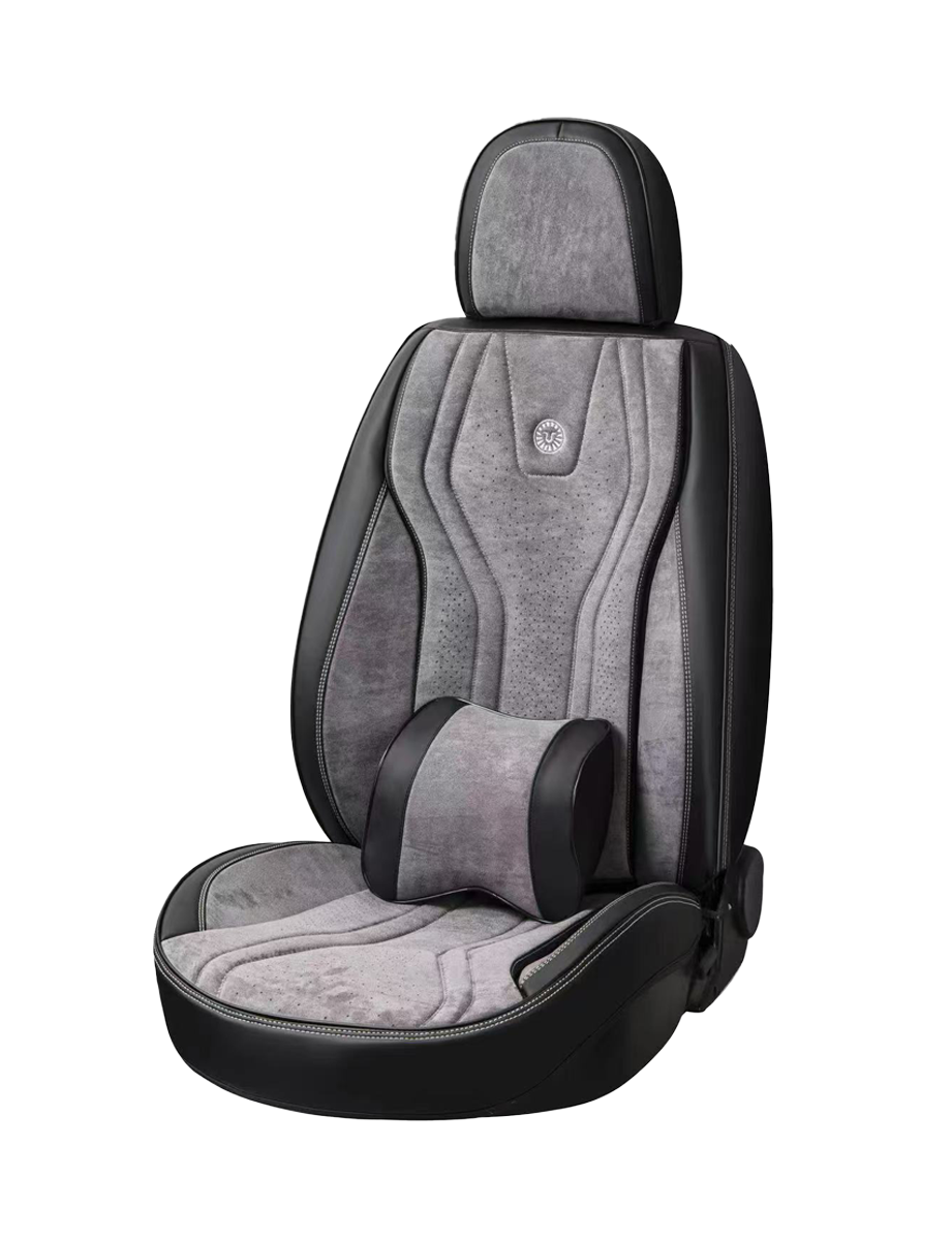 طقم أغطية مقاعد سيارات 9D من قماش الكانتارا والجلد الفاخر – لون رمادي – يدعم الوسائد الهوائية