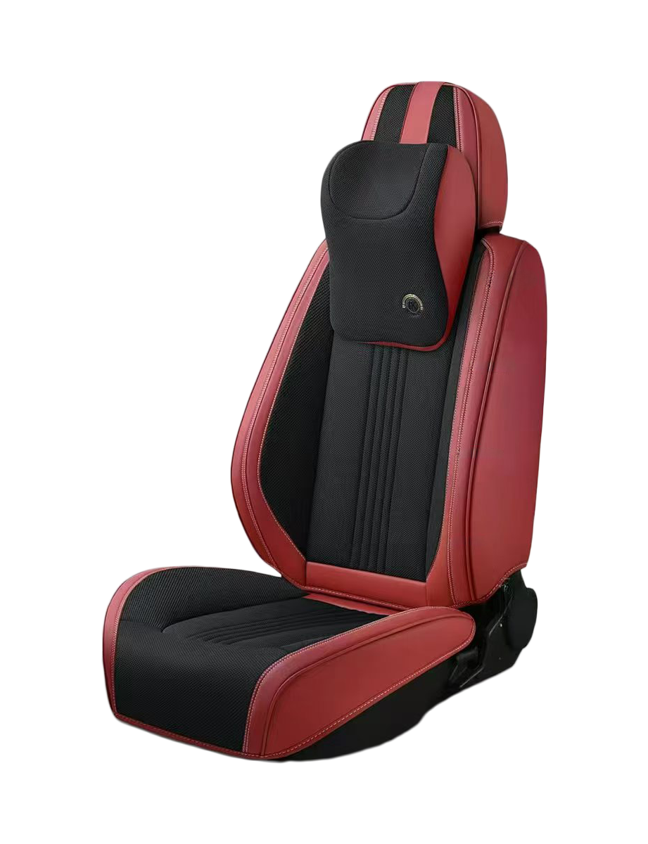 فرش سيارات 3D بخامة مزدوجة قماش مبطن وجلد – أحمر وأسود