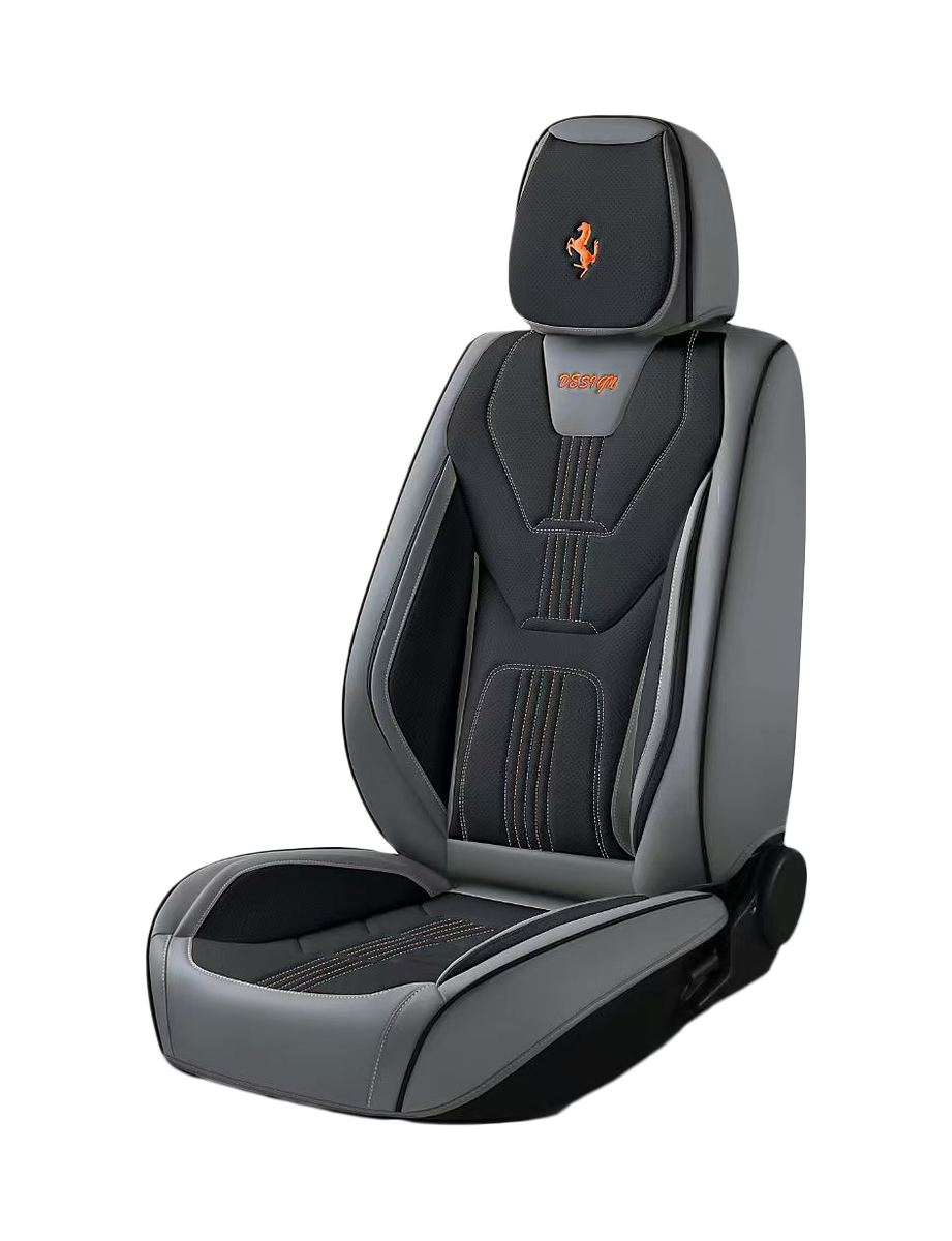 فرش سيارة 3D تصميم هجومي بروح السباق – جلد وقماش – رمادي × أسود