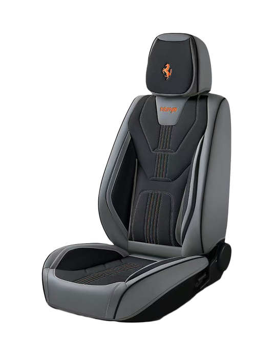 فرش سيارة 3D تصميم هجومي بروح السباق – جلد وقماش – رمادي × أسود