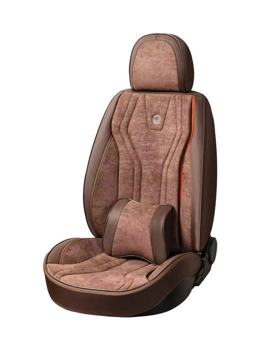 طقم كراسي سيارات 9D فاخر – جلد بني مع كنتارا – يدعم الوسائد الهوائية