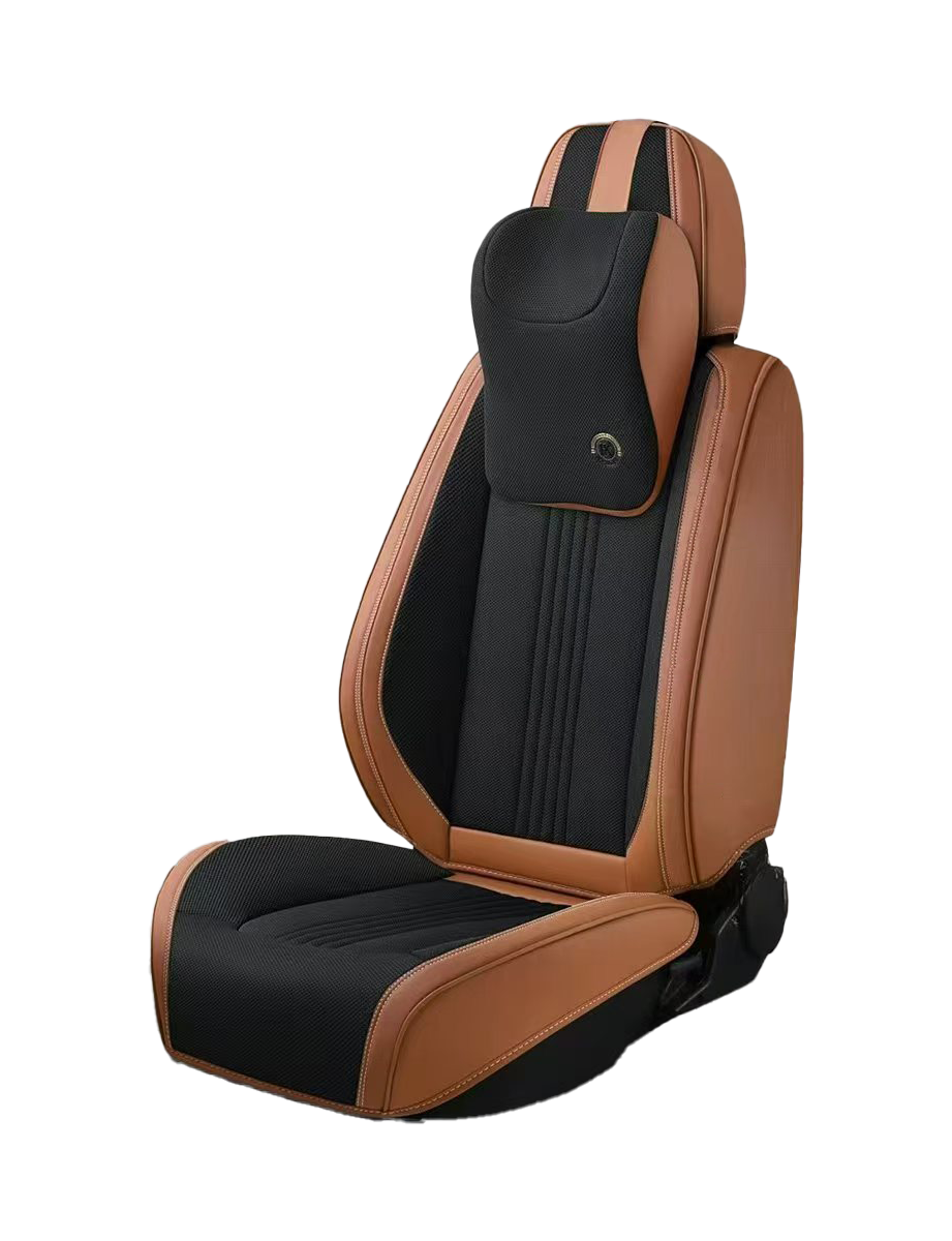 فرش سيارات 3D بخامة مزدوجة قماش مبطن وجلد – بني وأسود