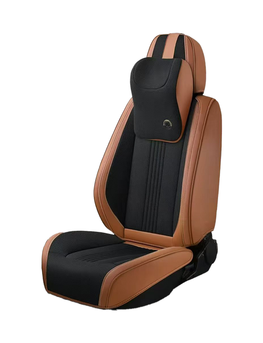 فرش سيارات 3D بخامة مزدوجة قماش مبطن وجلد – بني وأسود