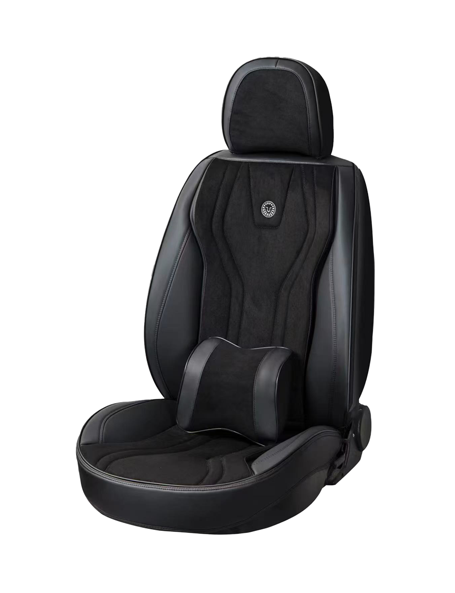 كسوة مقاعد سيارة 9D جلد فاخر مع كنتارا – أسود أنيق – آمن مع الوسائد الهوائية