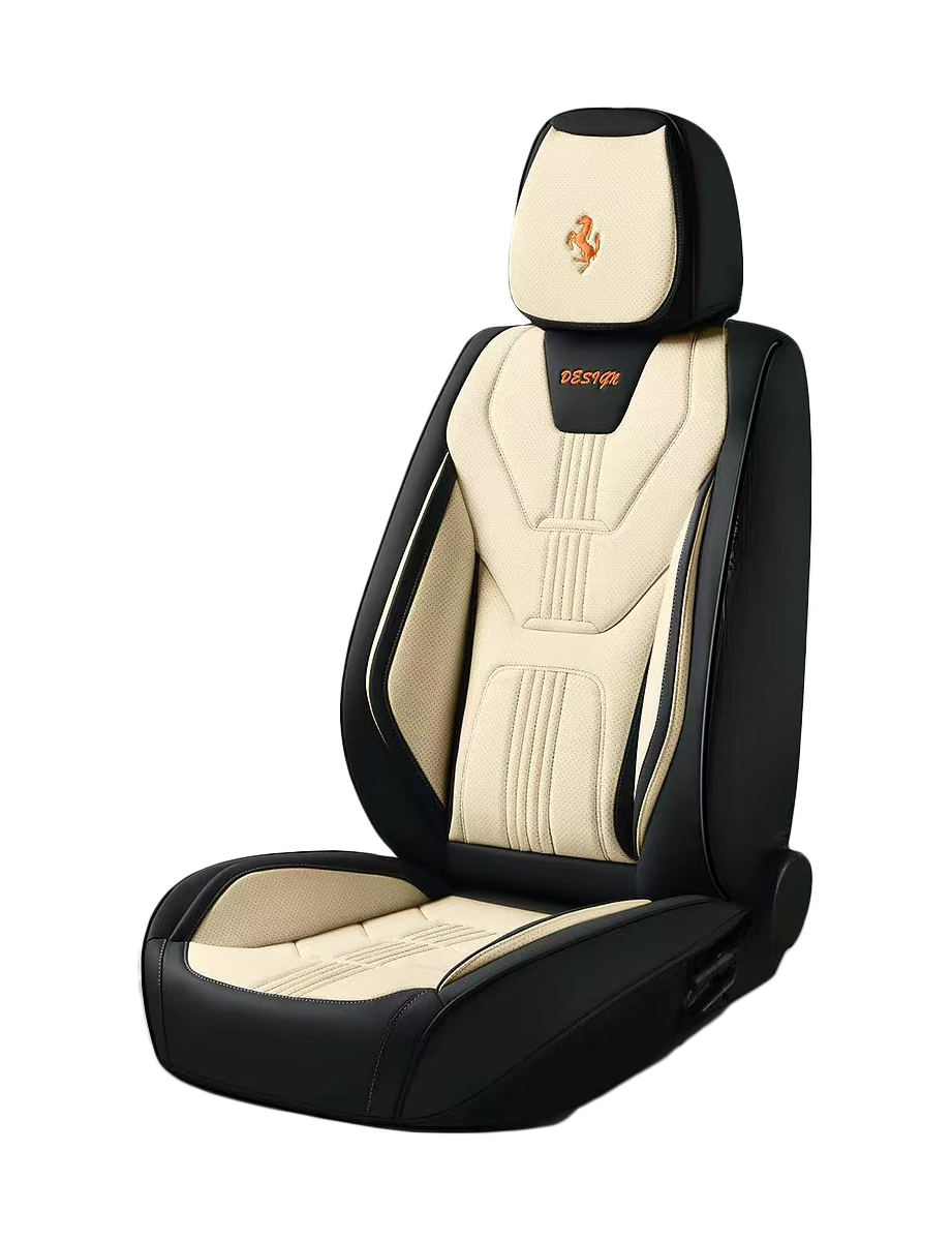 فرش سيارة 3D تصميم هجومي بروح السباق – جلد وقماش – أسود × بيج