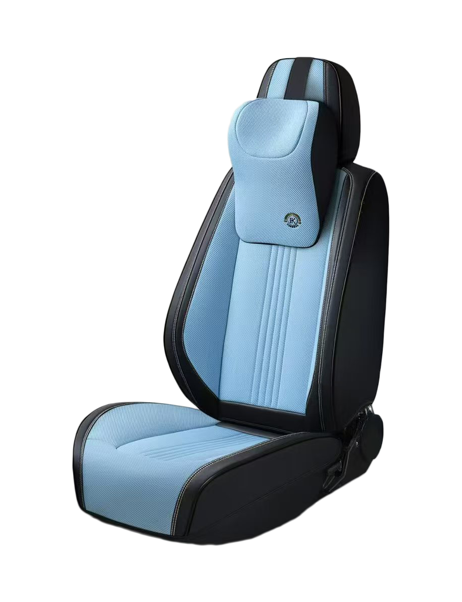 فرش سيارات 3D بخامة مزدوجة قماش مبطن وجلد – سماوي وأسود