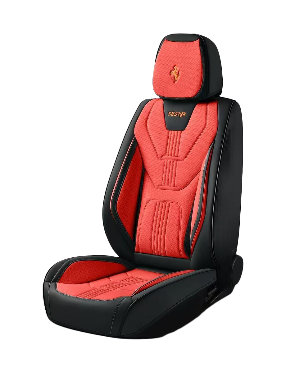 فرش سيارة 3D تصميم هجومي بروح السباق – جلد وقماش – أسود x أحمر