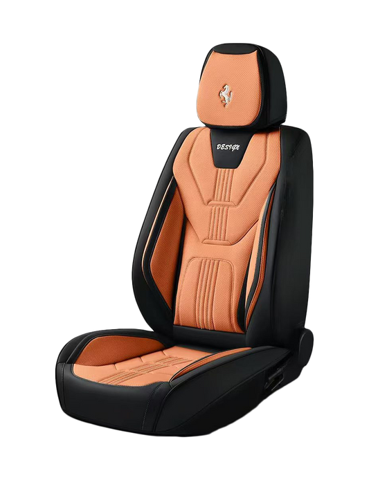 فرش سيارة 3D تصميم هجومي بروح السباق – جلد وقماش – برتقالي × أسود