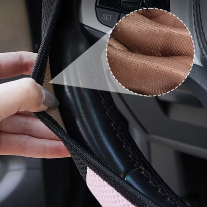 غطاء طارة سيارة قماش شبكي مهوى بتصميم أذنين كيوت | ماص للعرق ومضاد للانزلاق للصيف