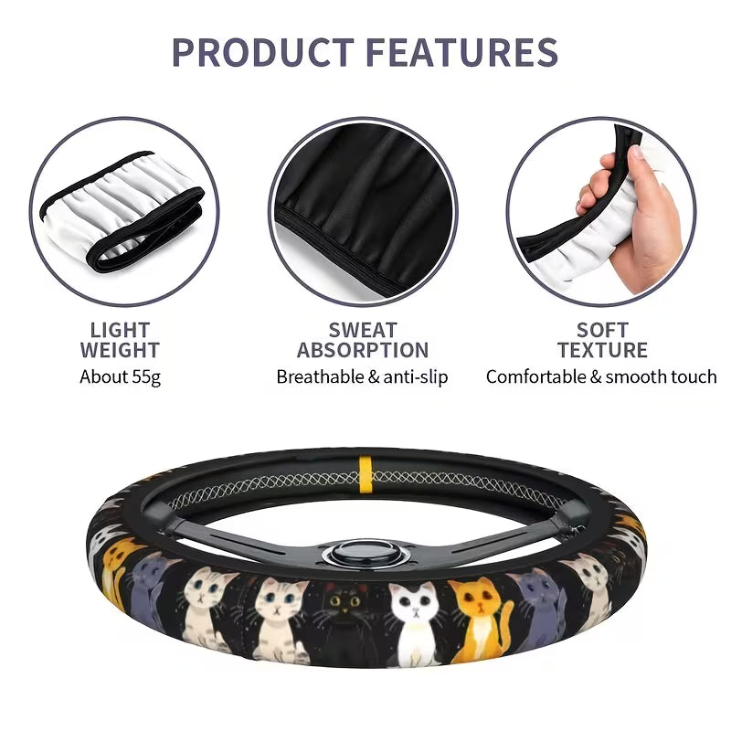 غطاء طارة دريكسيون سيارة أسود بتصميم قطط كيوت - ملمس ناعم واكسسوارات سيارات حريمي