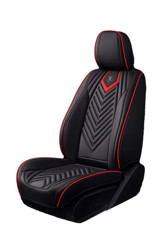 فرش سيارات جلد نابا 9D لون أسود بتصميم تطريز فاخر V-Shape - Luxury Nappa Seat Covers