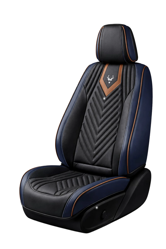 فرش سيارات جلد نابا 9D لون أسود بتصميم تطريز فاخر V-Shape - Luxury Nappa Seat Covers