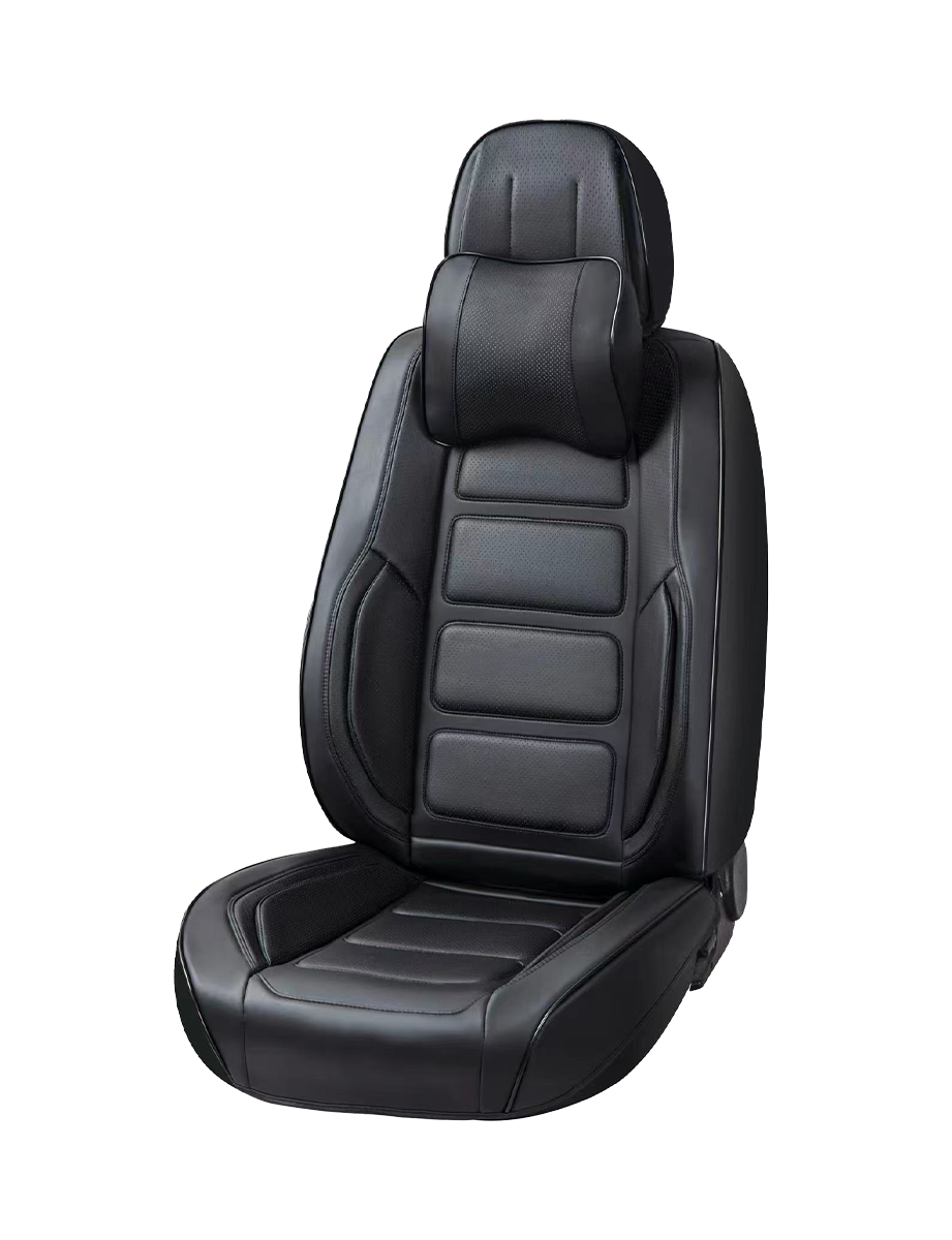 أغطية مقاعد سيارة جلد فاخر 9D – أسود × رمادي بتصميم حديث يدعم الوسائد الهوائية