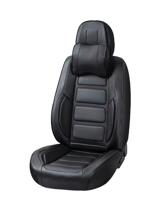 أغطية مقاعد سيارة جلد فاخر 9D – أسود × رمادي بتصميم حديث يدعم الوسائد الهوائية