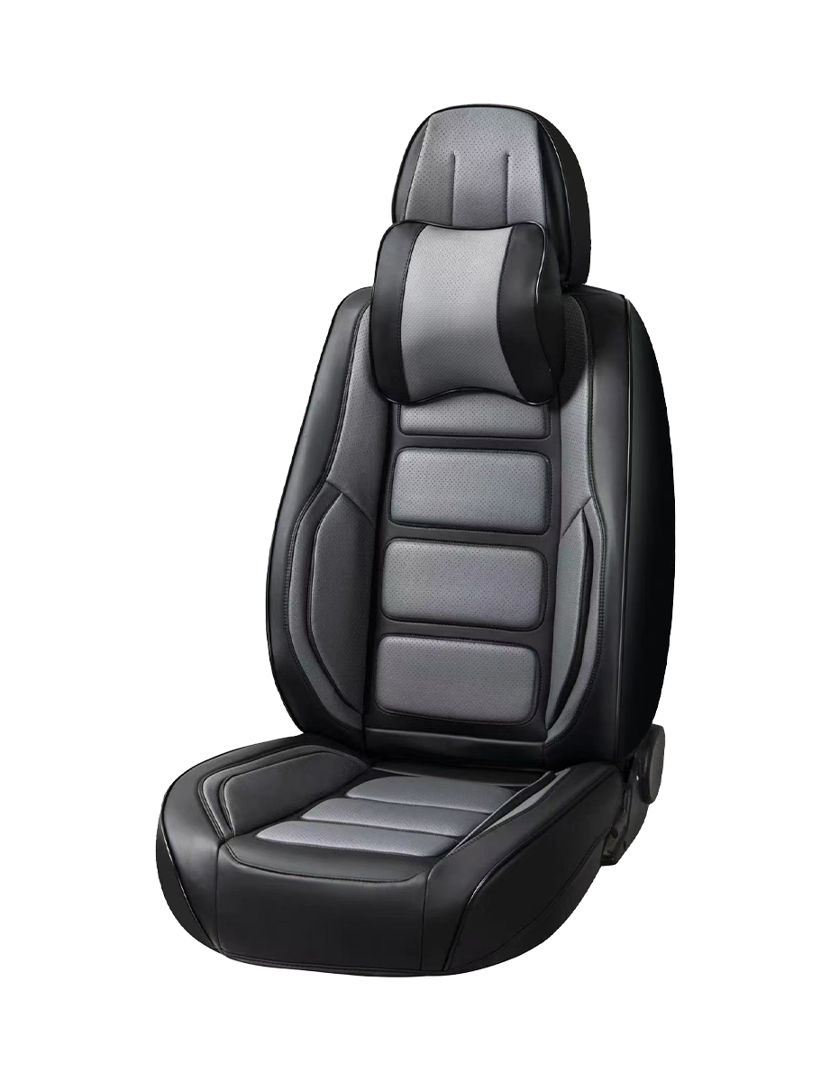 أغطية مقاعد سيارة جلد فاخر 9D – أسود × رمادي بتصميم حديث يدعم الوسائد الهوائية