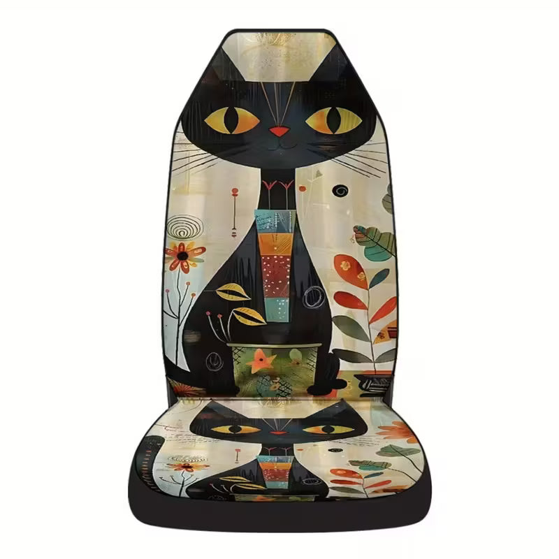 طقم فرش سيارة أمامي رسمة قطة سوداء وتصميم بوهيمي - اكسسوارات سيارات حريمي