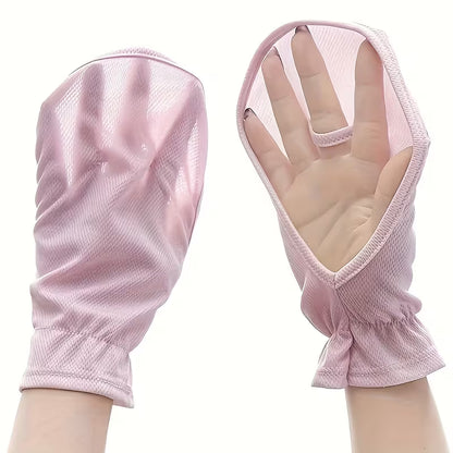 Women's Short Fingerless Ice Silk Driving Gloves - Thin Sun Protection