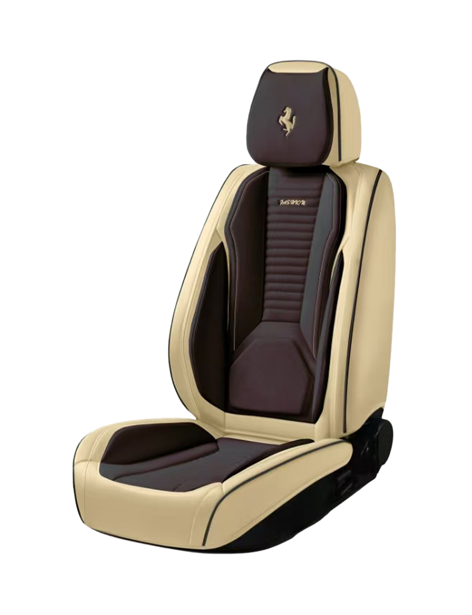 فرش سيارات 3D جلد بني وبيج بتصميم رياضي فاخر يدعم الوسادة الهوائية