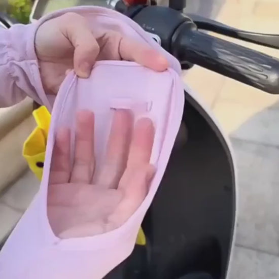 فيديو يوضح أكمام القيادة الطويلة مع فتحة الساعة الذكية وخامة التبريد المسامية