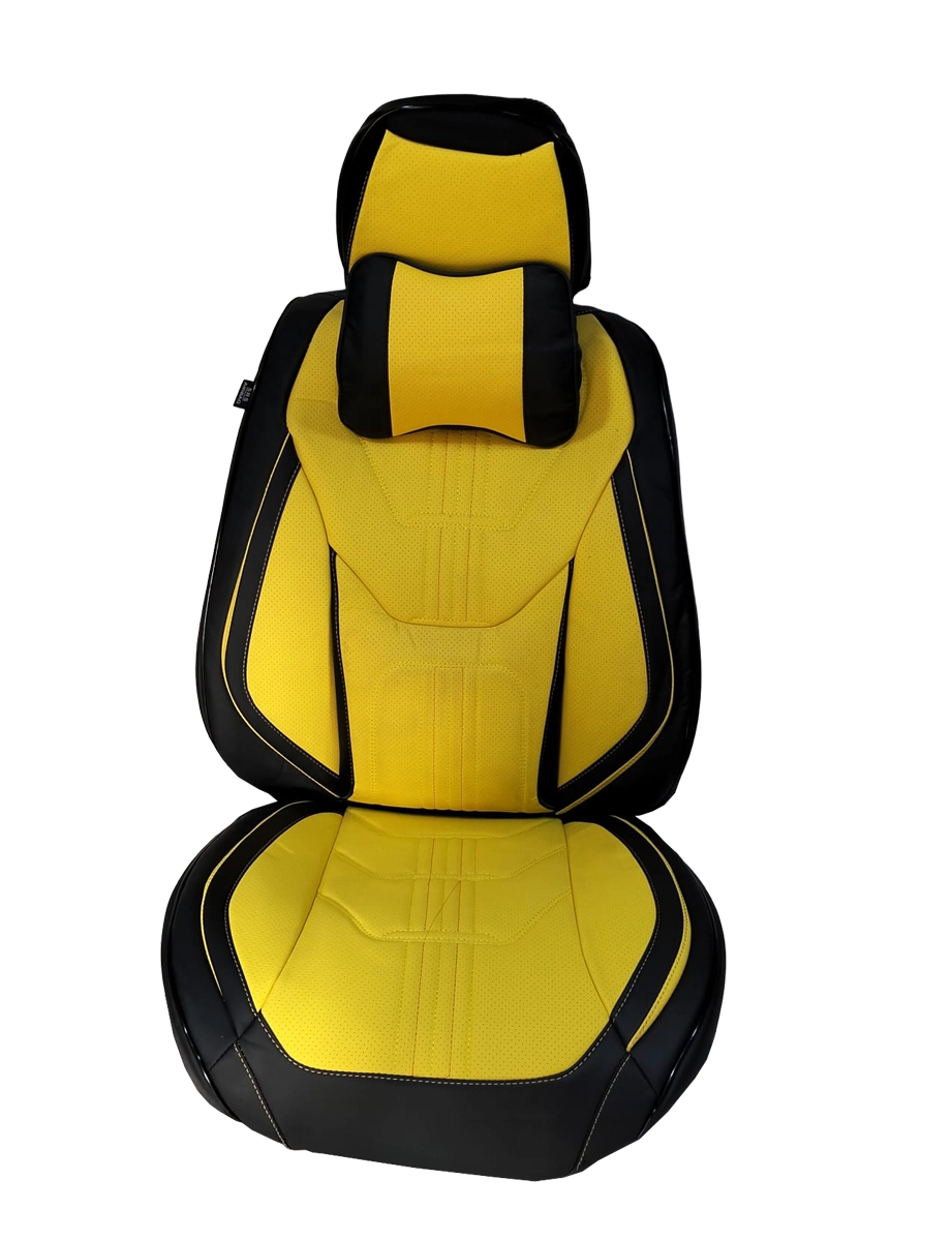 فرش سيارة 3D تصميم هجومي بروح السباق – جلد وقماش – أصفر × أسود